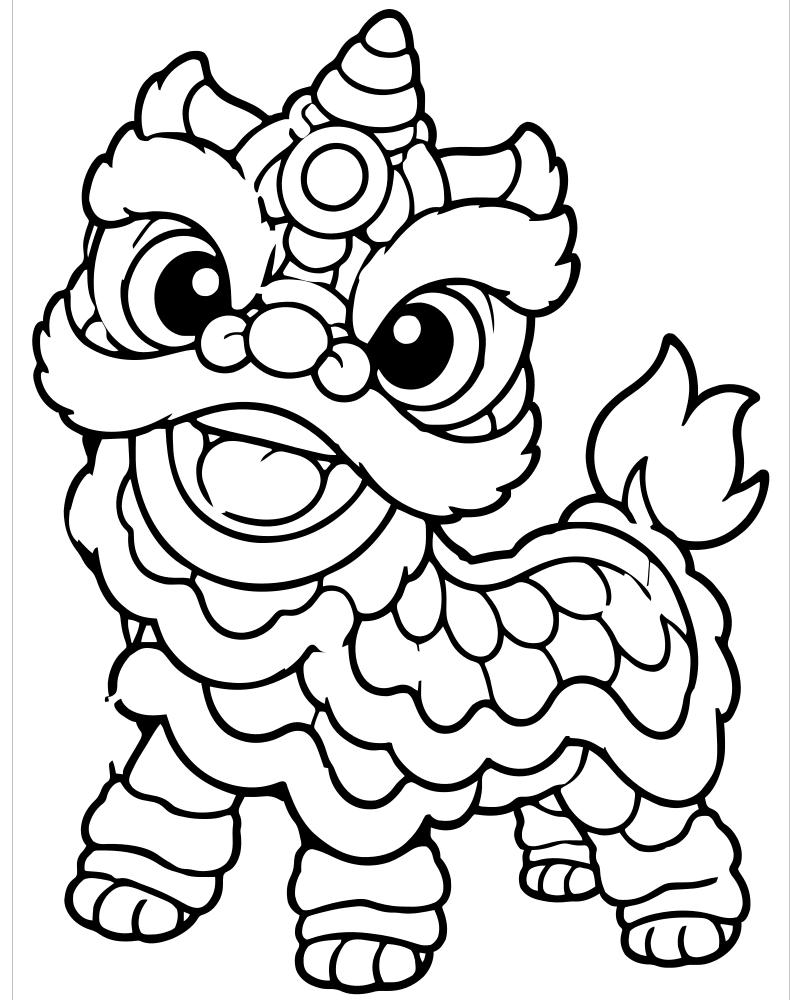 Chinese Dragon Dance — free printable Dragon coloring page for kids