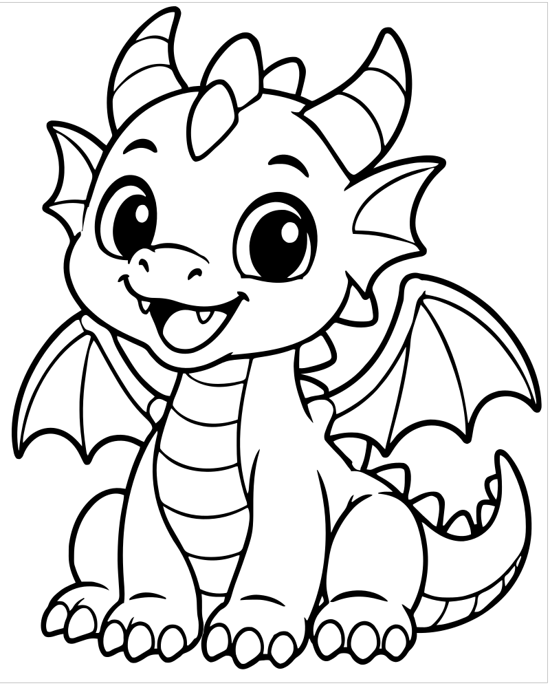 Cute Chibi Dragon — printable Dragon coloring sheet for preschoolers