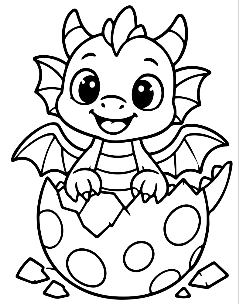 Dragon Egg Hatching — free printable Dragon coloring page for kids