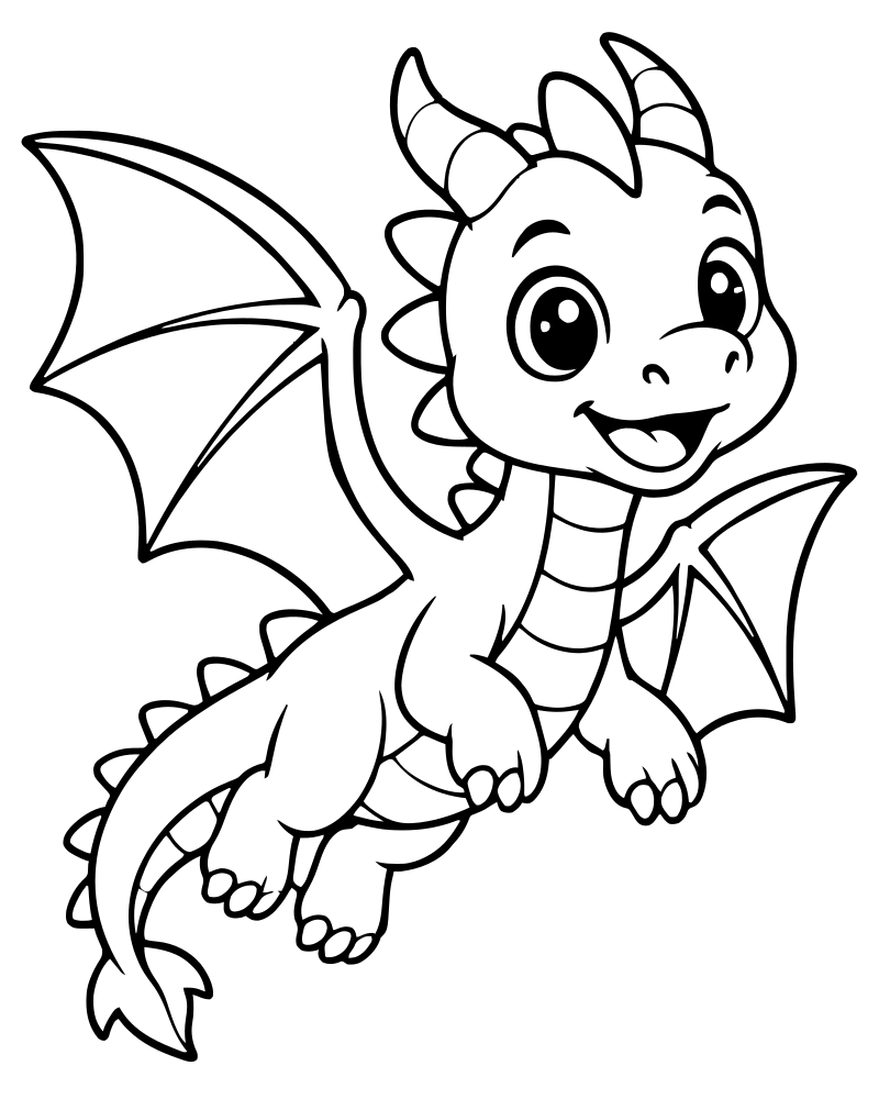 Printable dragon flying line art — Dragon coloring page
