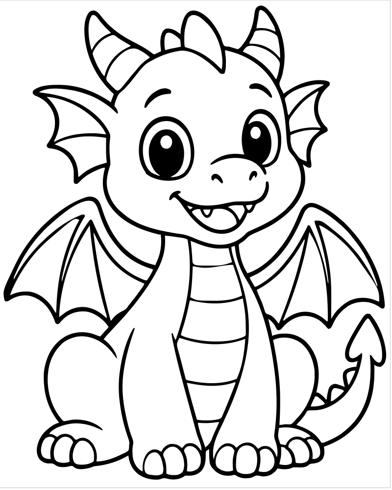 Friendly Dragon — free printable Dragon coloring page for kids