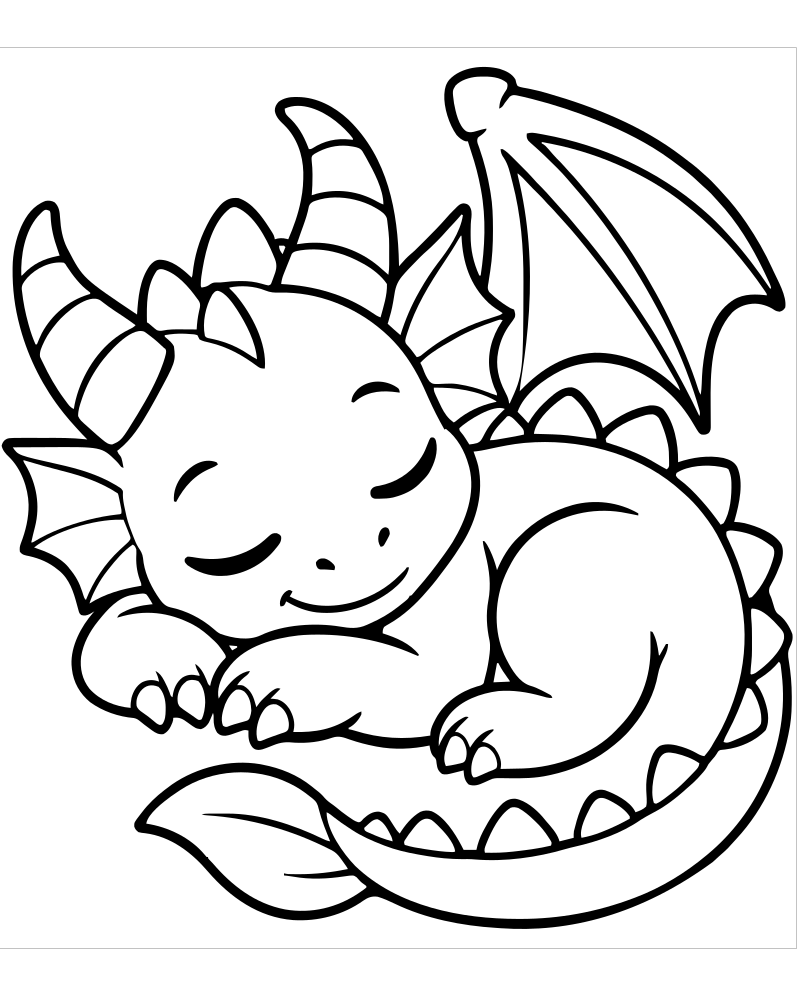 Printable sleeping dragon line art — Dragon coloring page