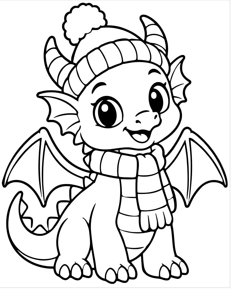 Printable winter dragon line art — Dragon coloring page
