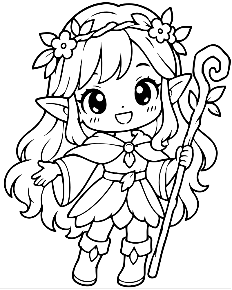 Chibi Elf picture to color — Elf coloring page for kids