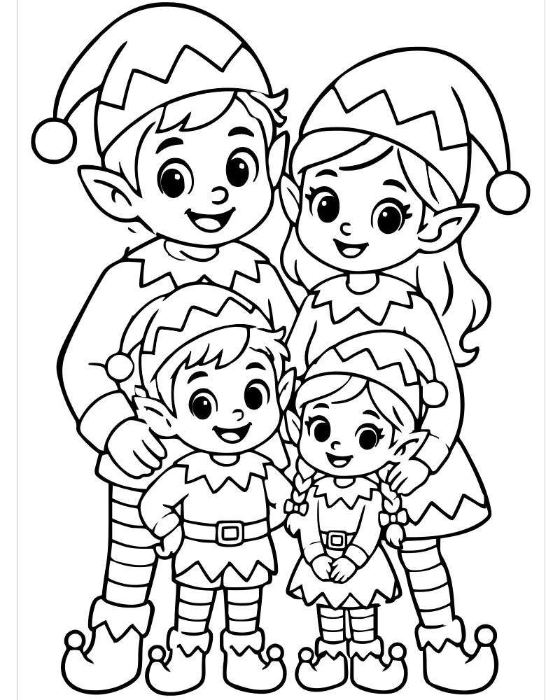 Elf Family — Elf coloring page to print for children