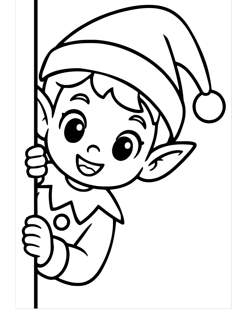 Elf Peeking — Elf coloring page to print for children