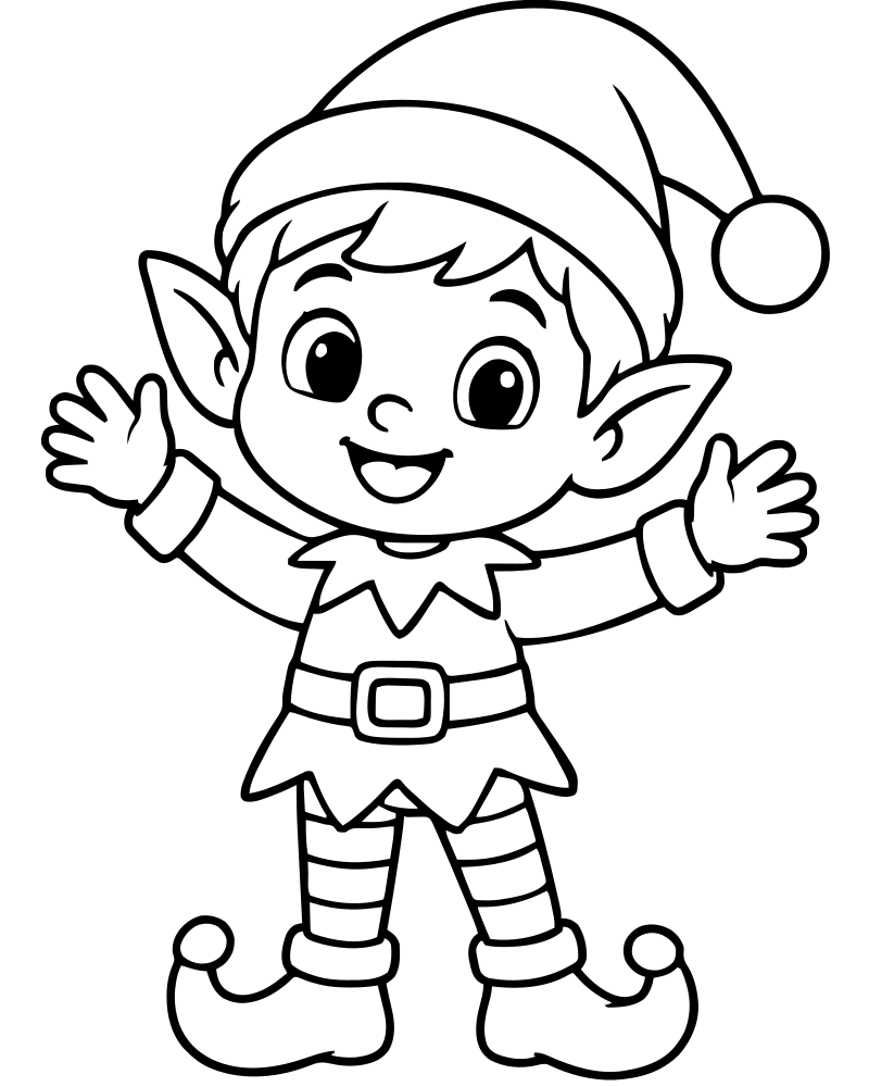 Happy Elf — printable Elf coloring sheet for preschoolers