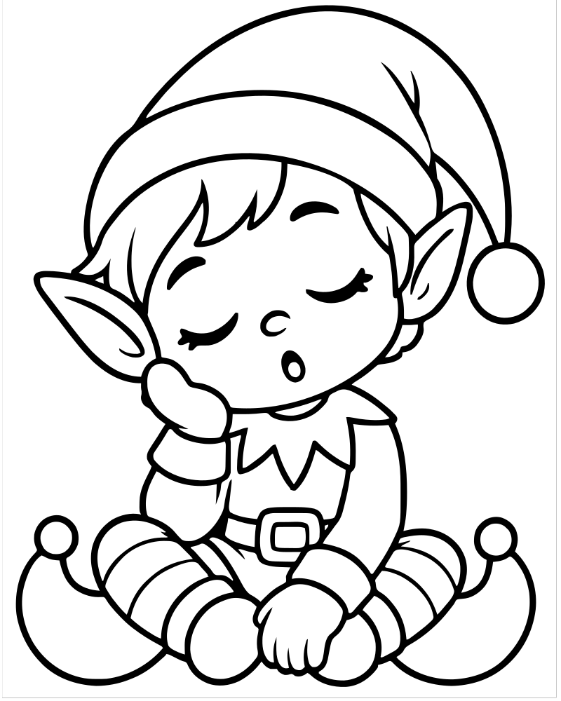 Sleepy Elf — printable Elf coloring sheet for preschoolers
