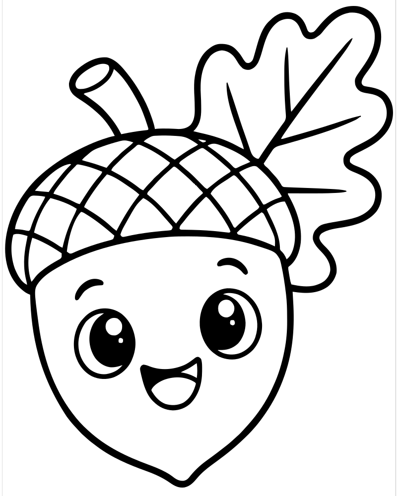 Acorn and Leaf — free printable Fall Leaves coloring page for kids