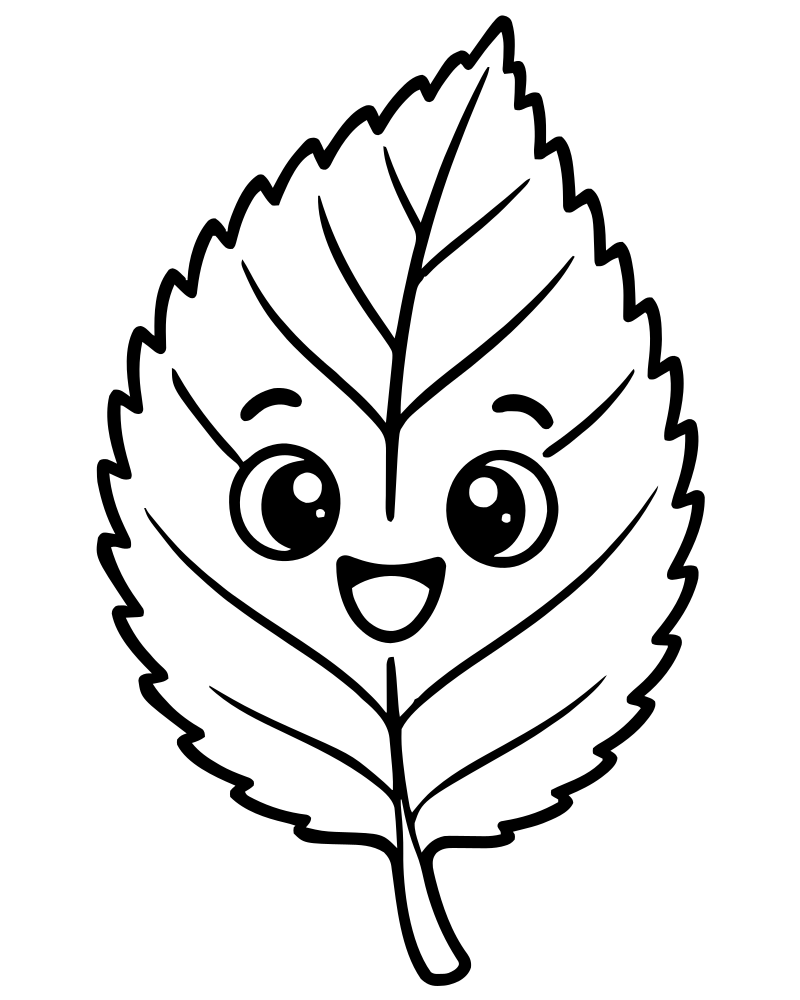 Printable elm leaf line art — Fall Leaves coloring page