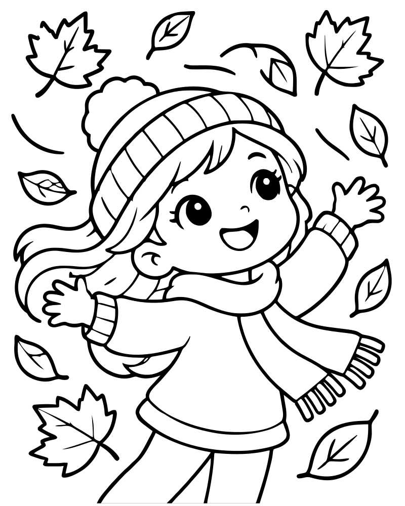 Falling Leaves Breeze picture to color — Fall Leaves coloring page for kids