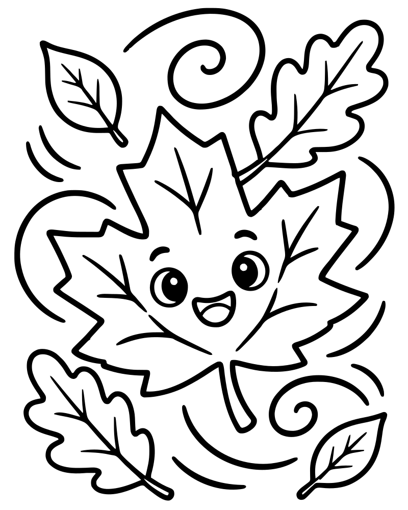 Harvest Leaves Swirl — Fall Leaves coloring page to print for children