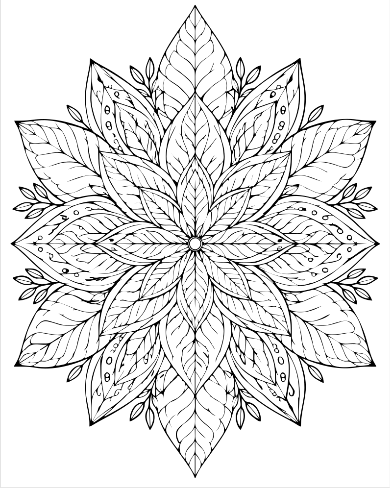 Leaf Mandala picture to color — Fall Leaves coloring page for kids