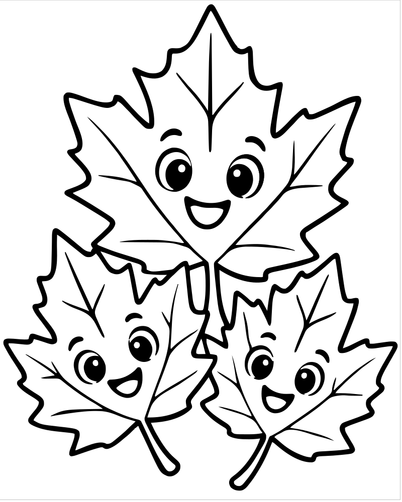 Printable three maple leaves line art — Fall Leaves coloring page