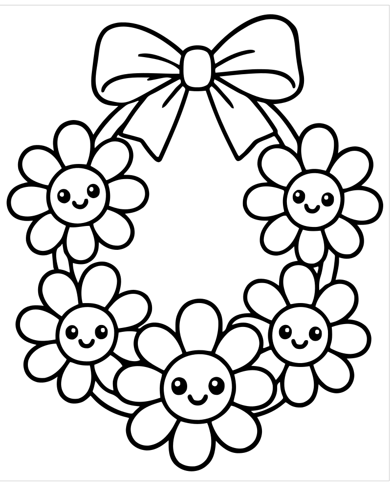 Printable daisy chain line art — Flower coloring page