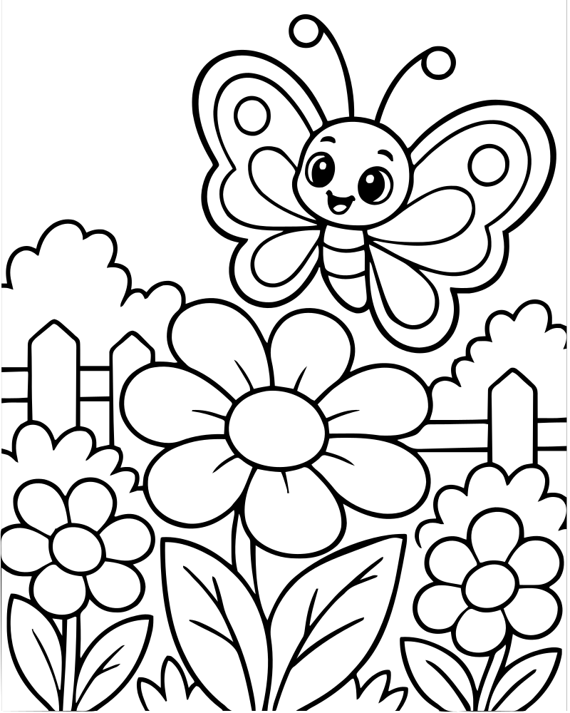 Flower Garden Scene picture to color — Flower coloring page for kids