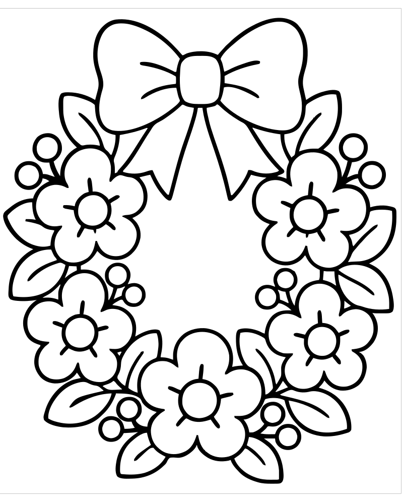 Printable flower wreath line art — Flower coloring page