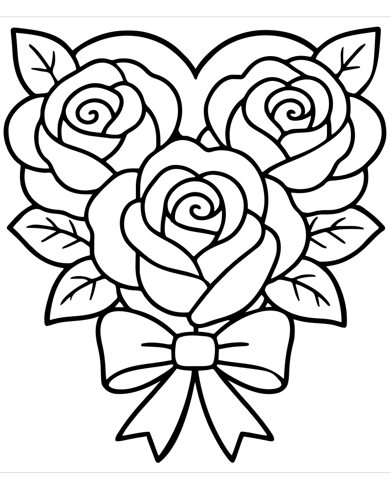 Printable heart-shaped roses line art — Flower coloring page