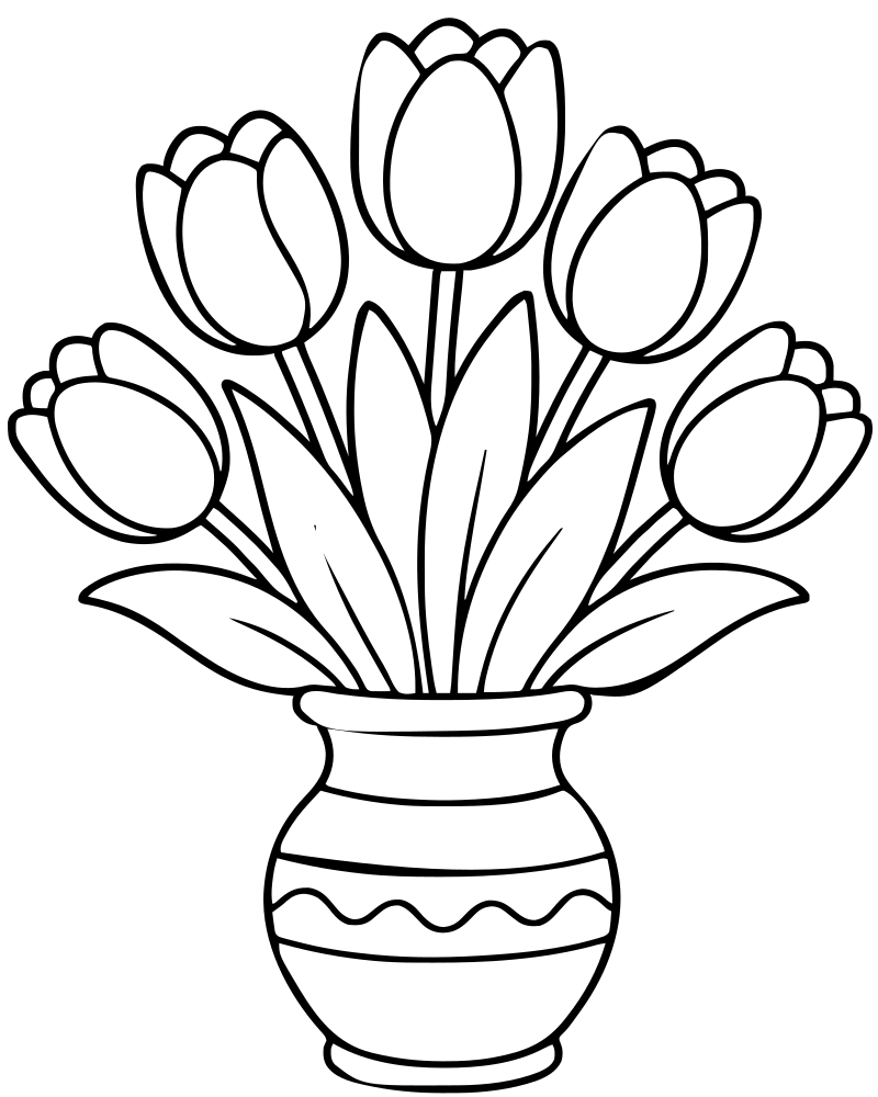 Tulips in a Vase picture to color — Flower coloring page for kids
