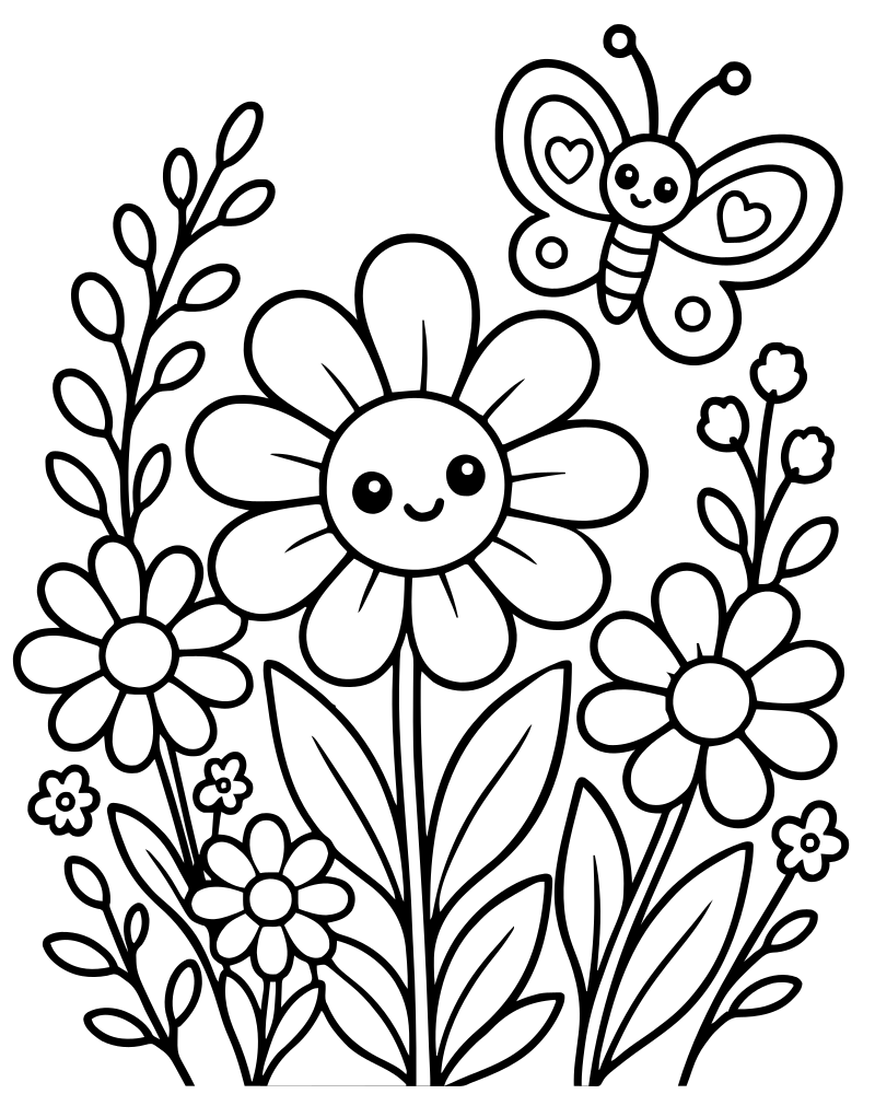 Wildflower Meadow — free printable Flower coloring page for kids