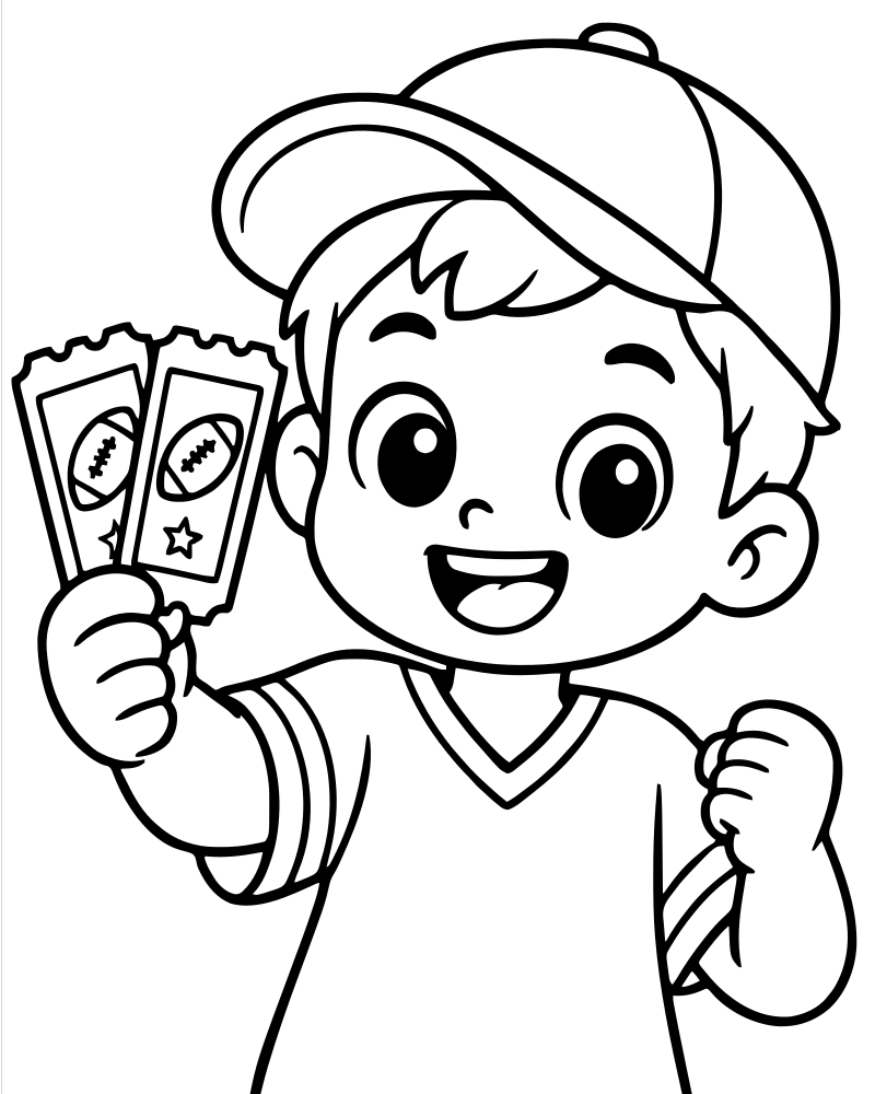 Printable game day tickets line art — Football coloring page