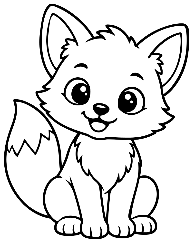 Baby Fox Kit — printable Fox coloring sheet for preschoolers