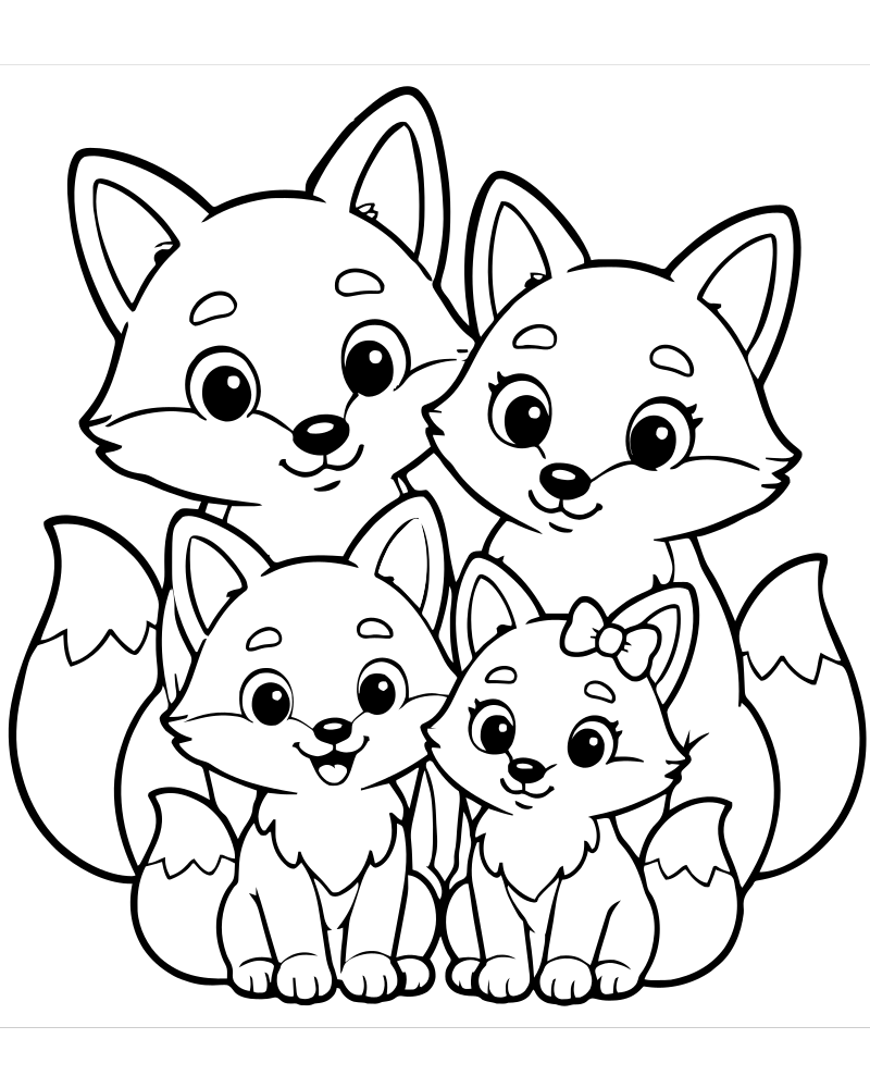 Fox Family — Fox coloring page to print for children