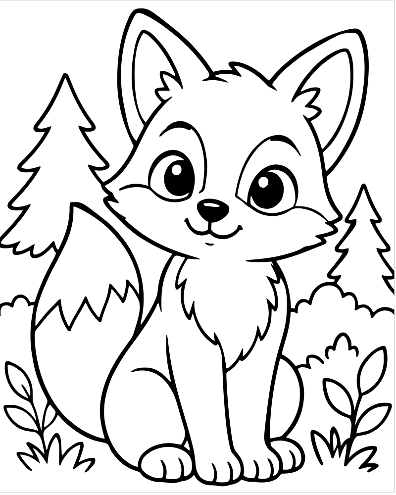 Fox in the Forest — Fox coloring page to print for children