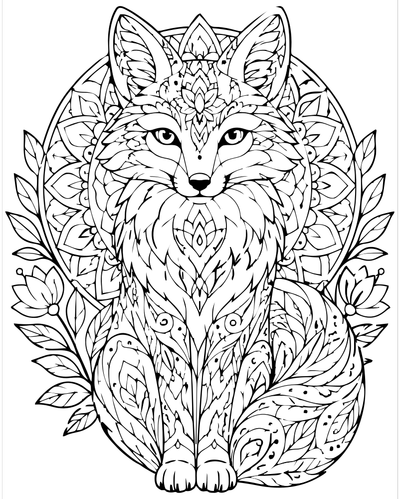 Fox Mandala picture to color — Fox coloring page for kids