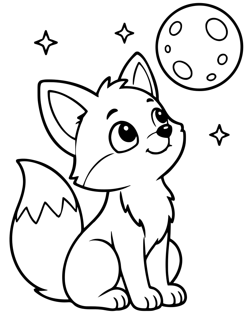 Fox Watching the Moon — free printable Fox coloring page for kids