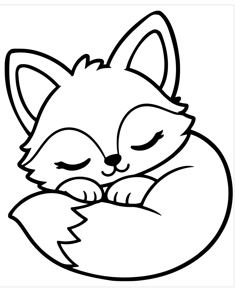 Sleeping Fox picture to color — Fox coloring page for kids