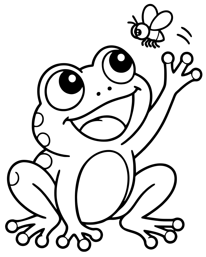 Frog Catching a Fly — free printable Frog coloring page for kids