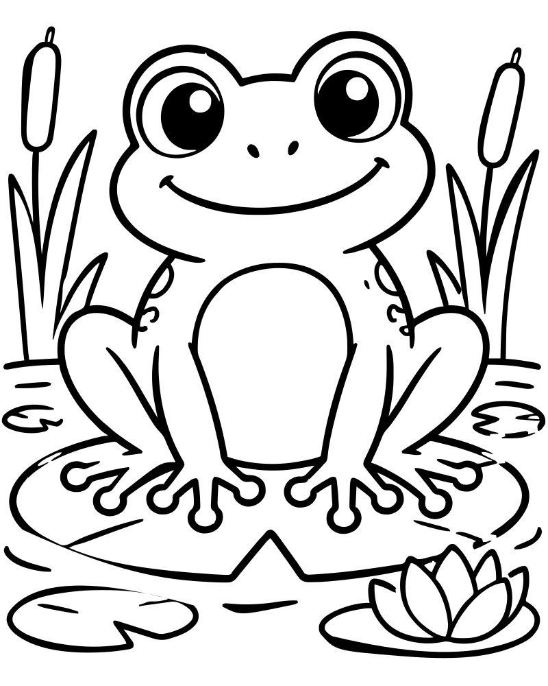 Frog in the Pond — Frog coloring page to print for children