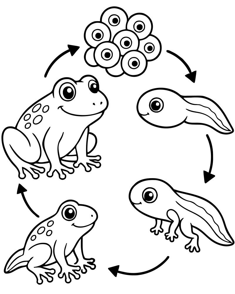 Frog Life Cycle — free printable Frog coloring page for kids