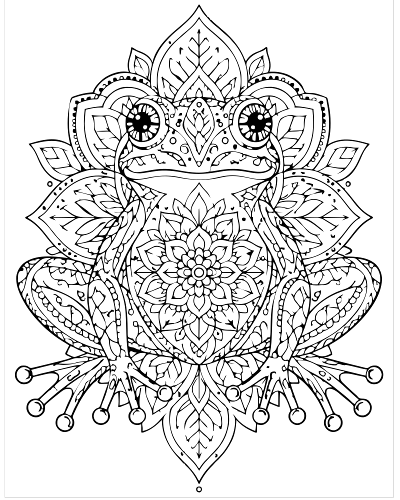 Printable frog mandala line art — Frog coloring page