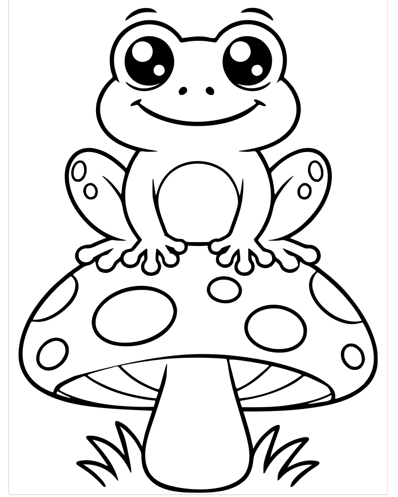 Frog on a Mushroom — Frog coloring page to print for children