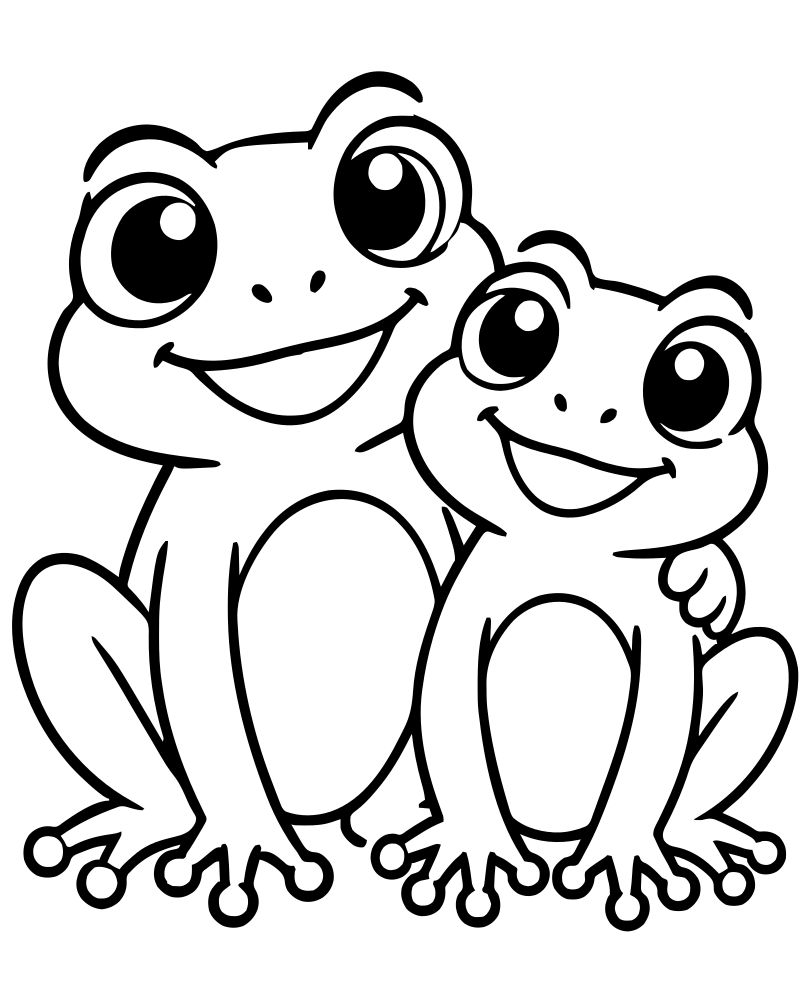 Two Frog Friends picture to color — Frog coloring page for kids