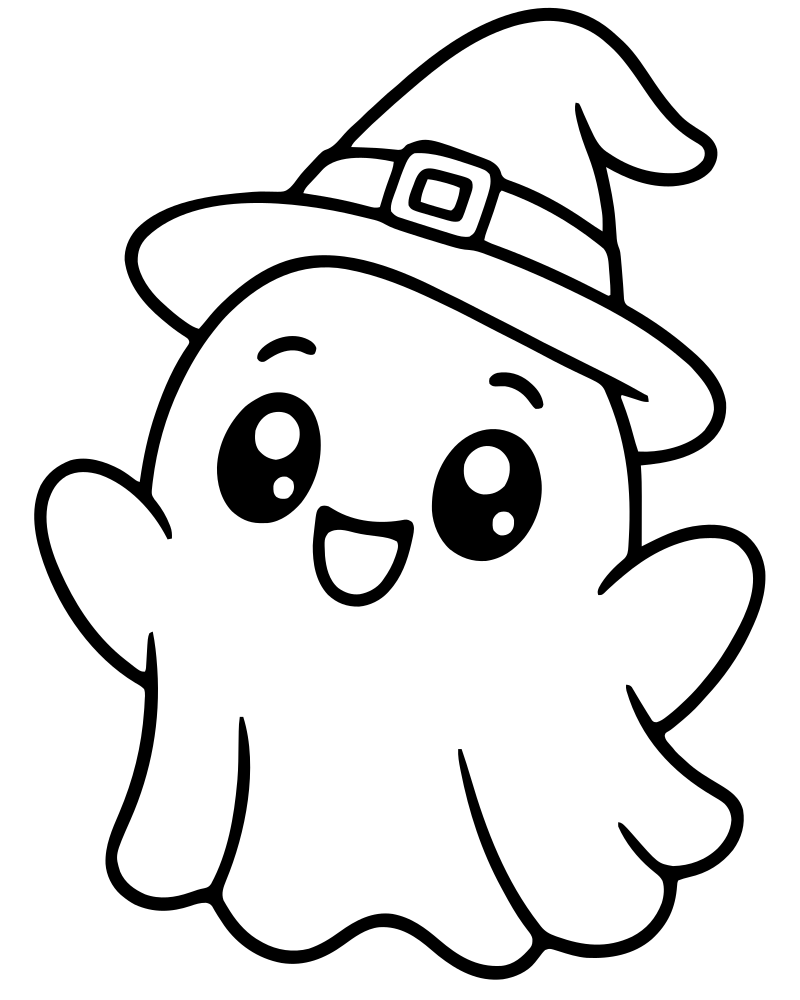 Chibi Ghost — Ghost coloring page to print for children