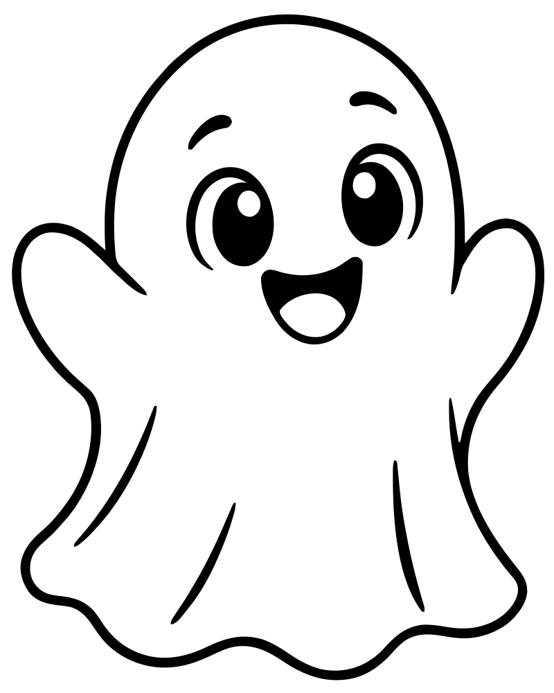 Cute Ghost Smile picture to color — Ghost coloring page for kids