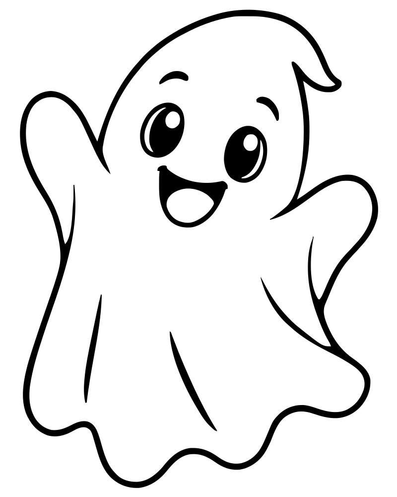 Dancing Ghost picture to color — Ghost coloring page for kids