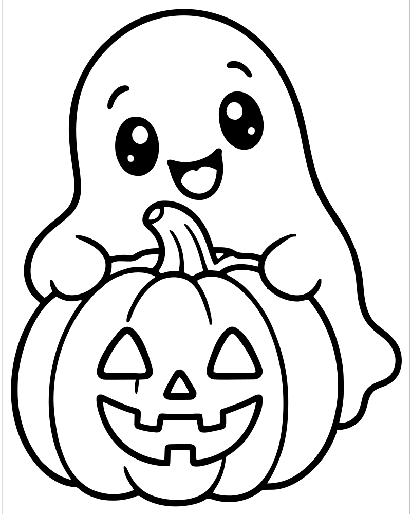 Ghost and Pumpkin — printable Ghost coloring sheet for preschoolers