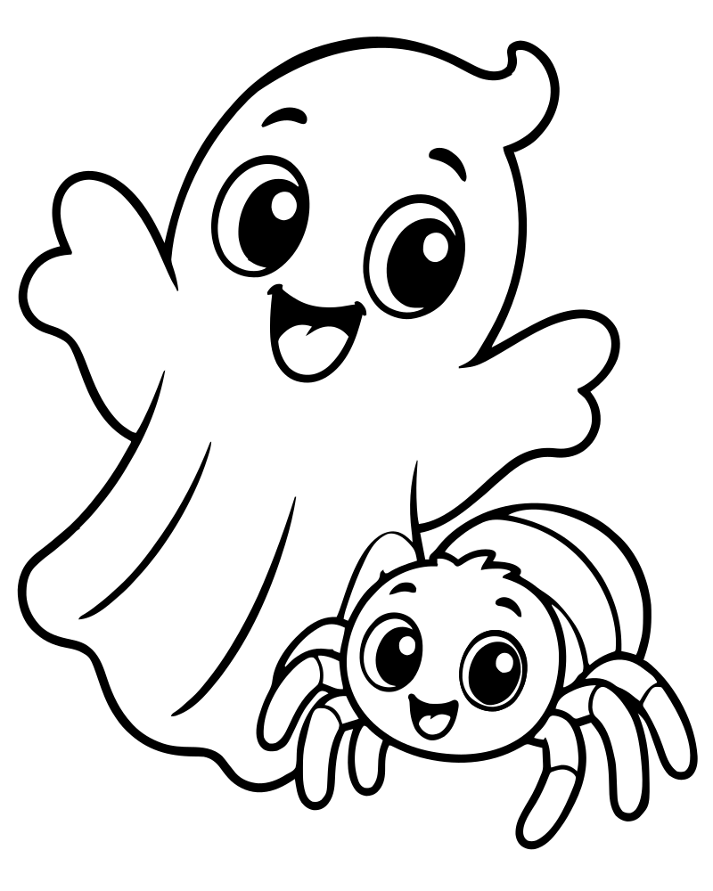 Ghost and Spider Friends picture to color — Ghost coloring page for kids