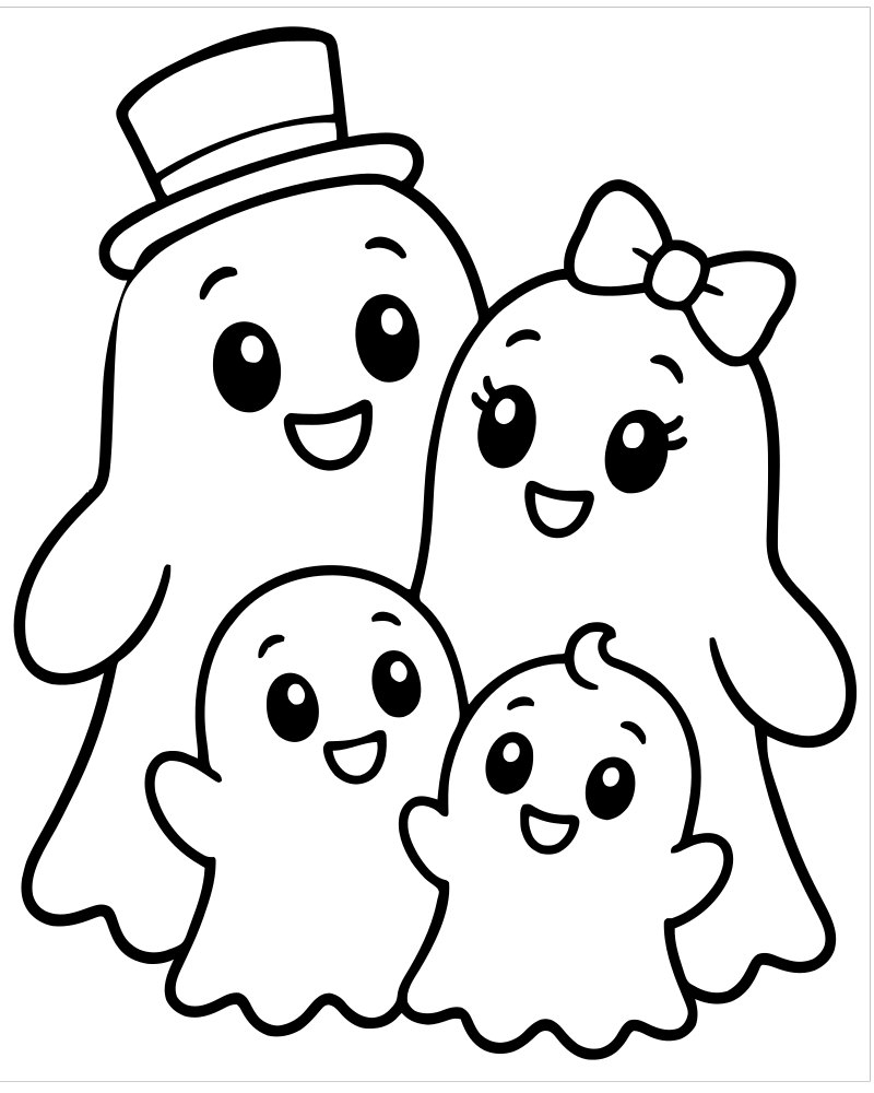 Ghost Family — free printable Ghost coloring page for kids