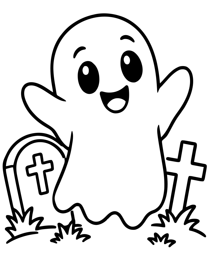 Ghost in the Graveyard — free printable Ghost coloring page for kids