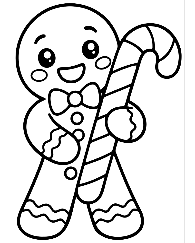 Gingerbread and Candy Cane — printable Gingerbread coloring sheet for preschoolers