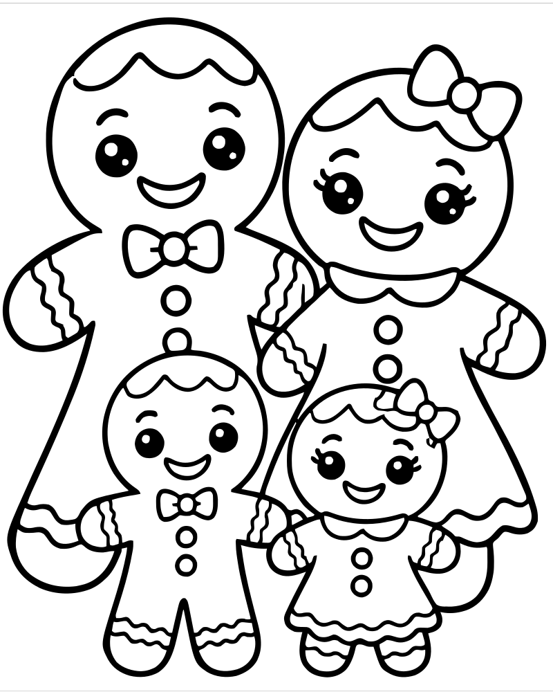Gingerbread Family picture to color — Gingerbread coloring page for kids