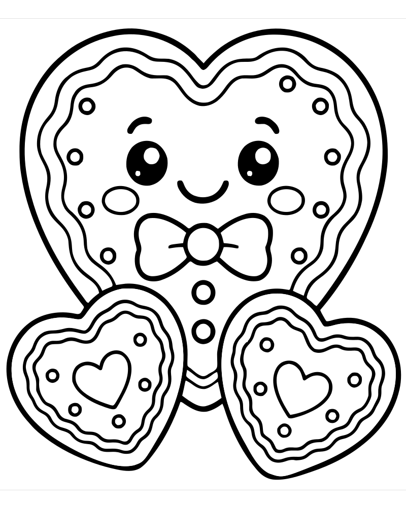 Gingerbread Hearts — Gingerbread coloring page to print for children