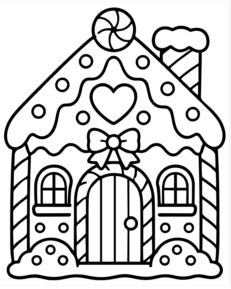Gingerbread House — printable Gingerbread coloring sheet for preschoolers