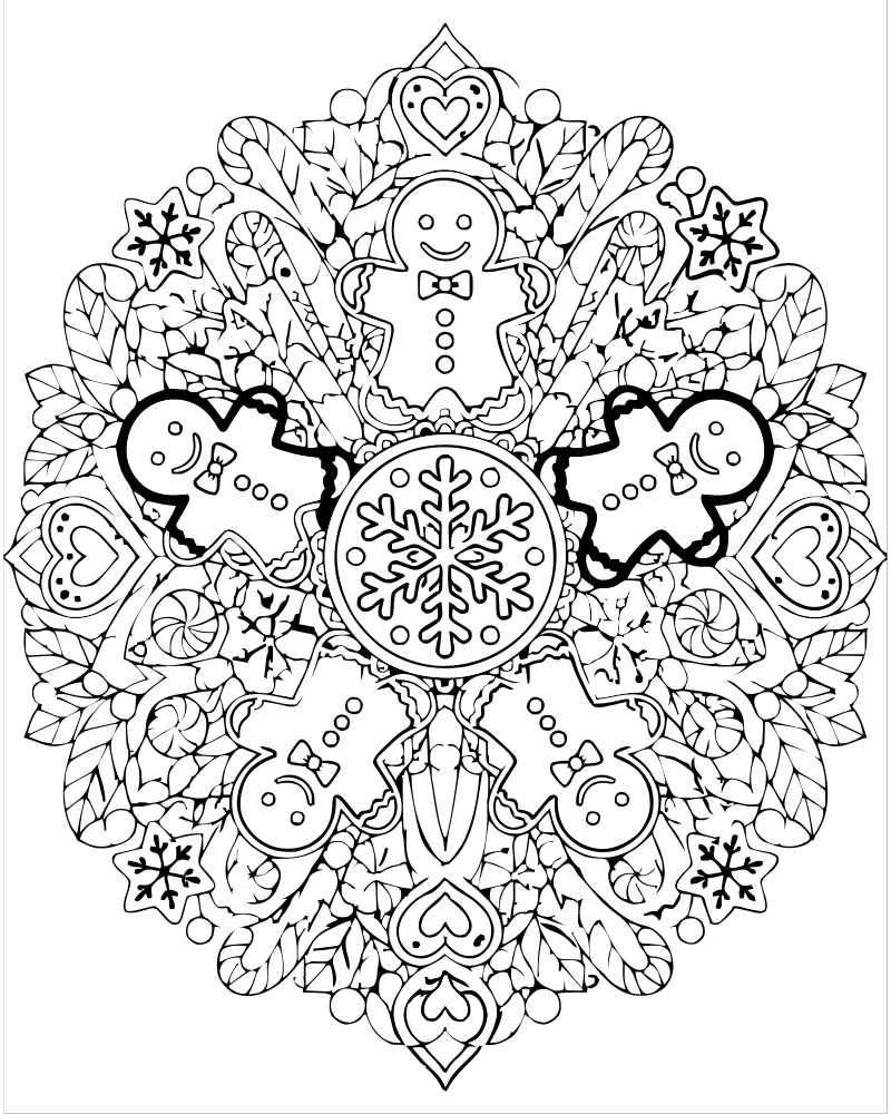 Gingerbread Mandala — Gingerbread coloring page to print for children