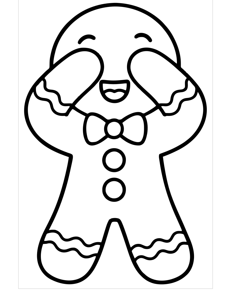 Printable gingerbread peekaboo line art — Gingerbread coloring page